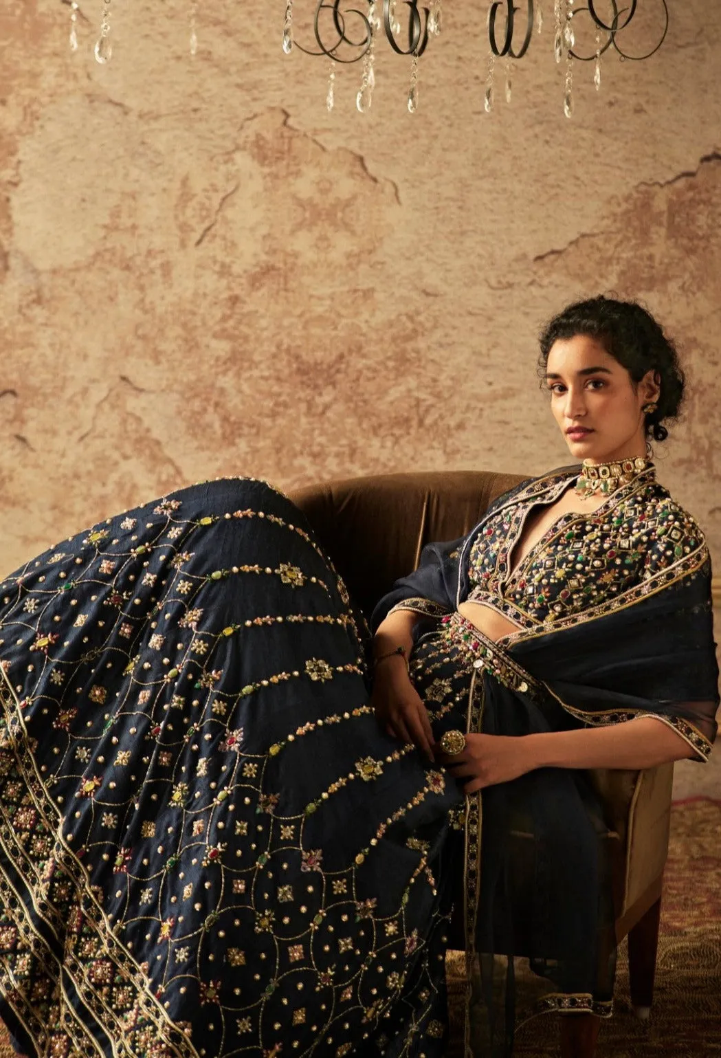 Navy Blue Embellished Lehenga Set