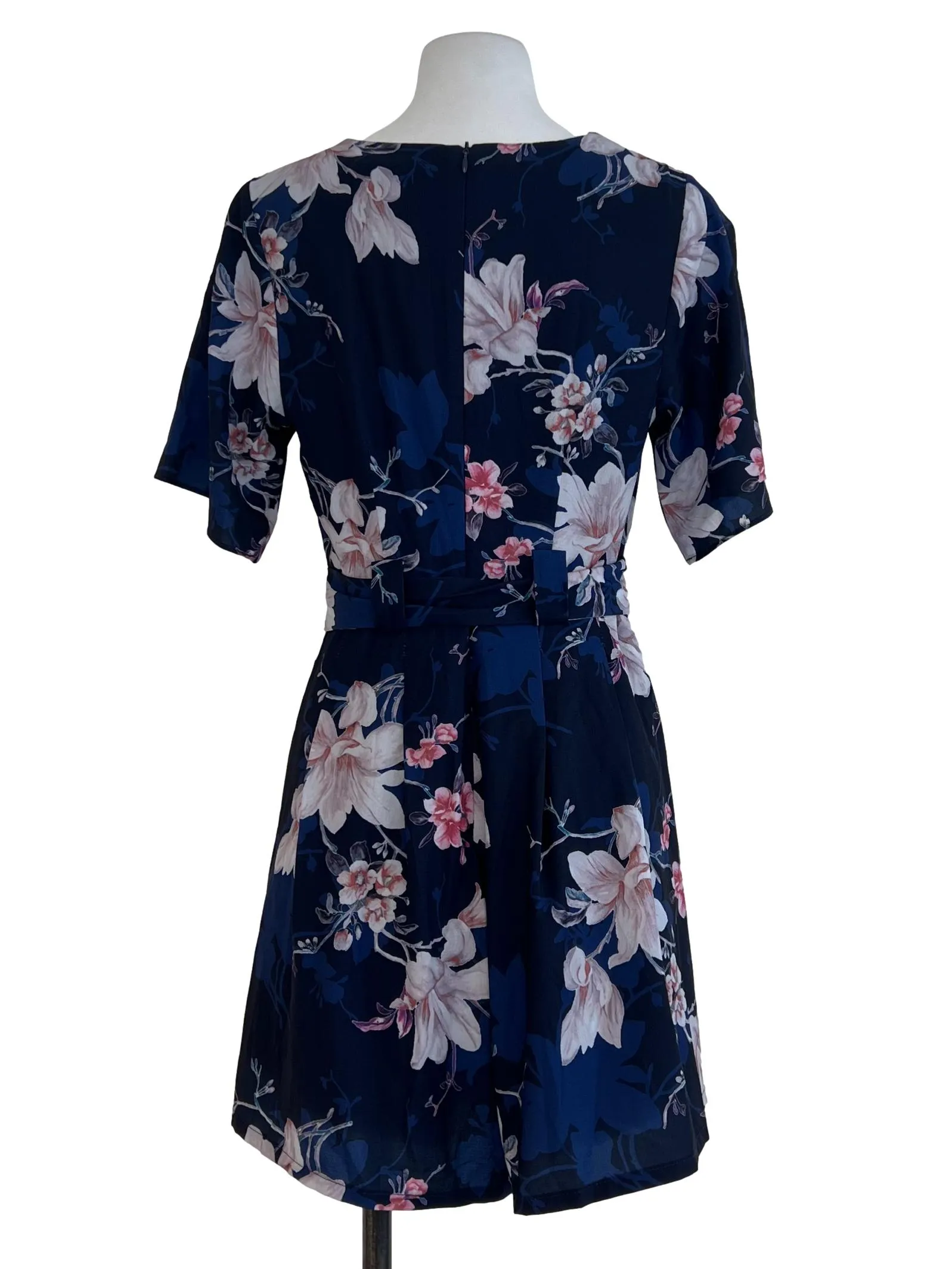 Navy Blue V Neck Floral Romper