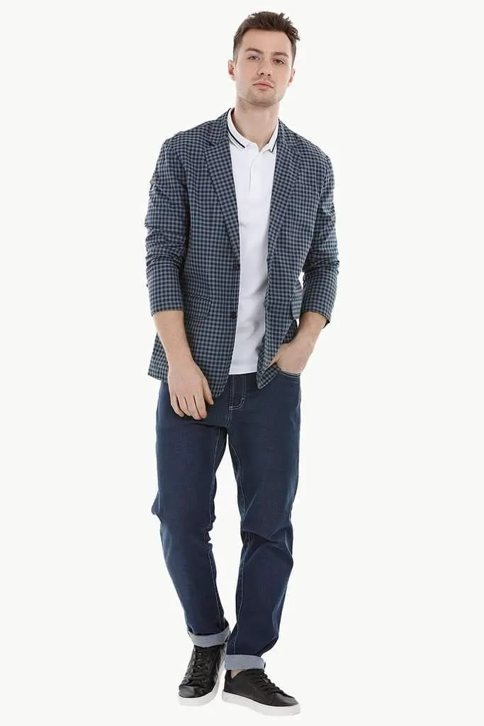 Navy Gingham Check Casual Blazer
