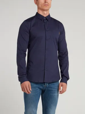 Navy Logo Embellished Shirt