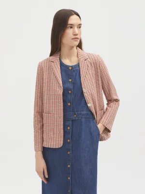 Nice Things Twotone Check Seersucker Blazer - Terracotta