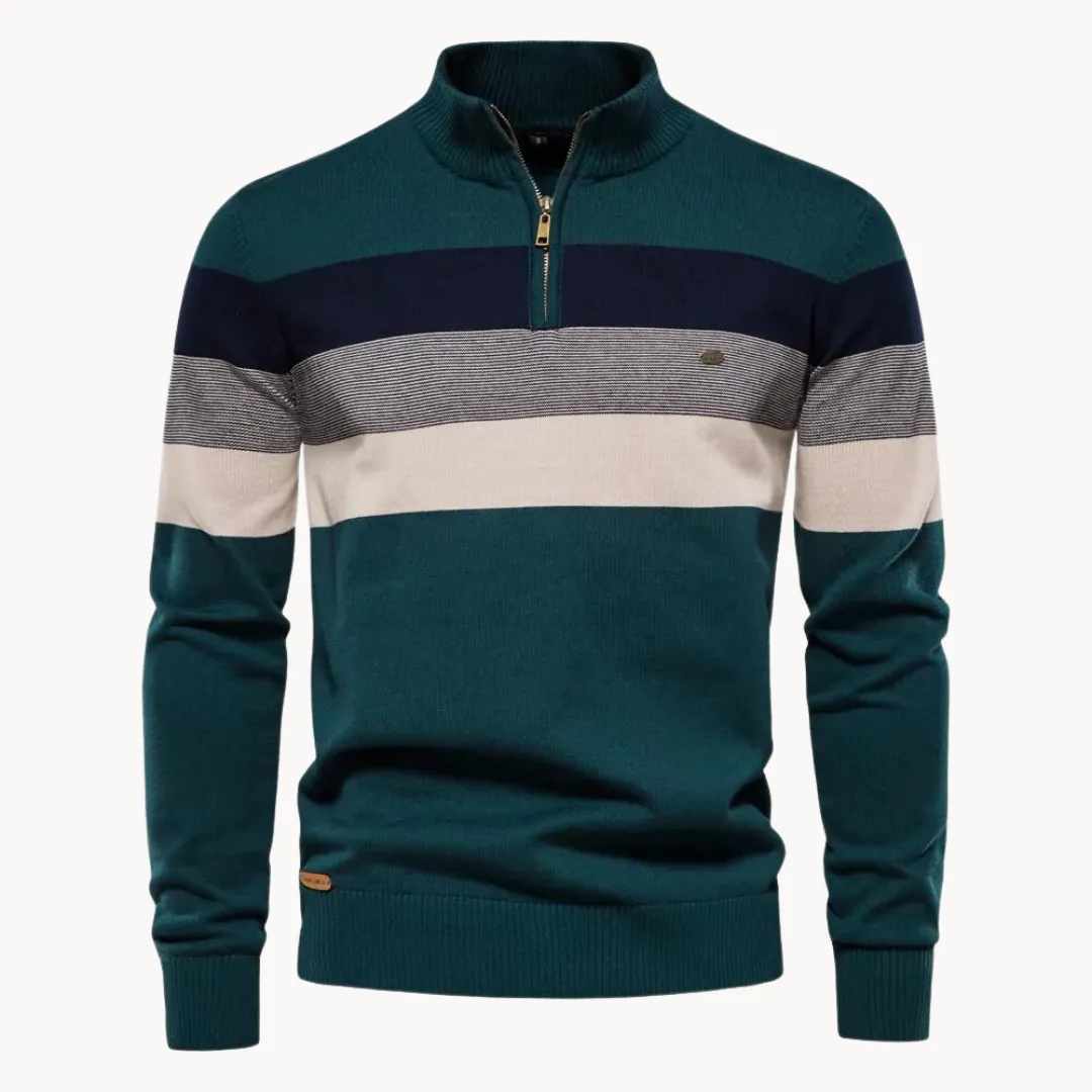 Nilo - sophisticated striped slim fit men's zip pullover