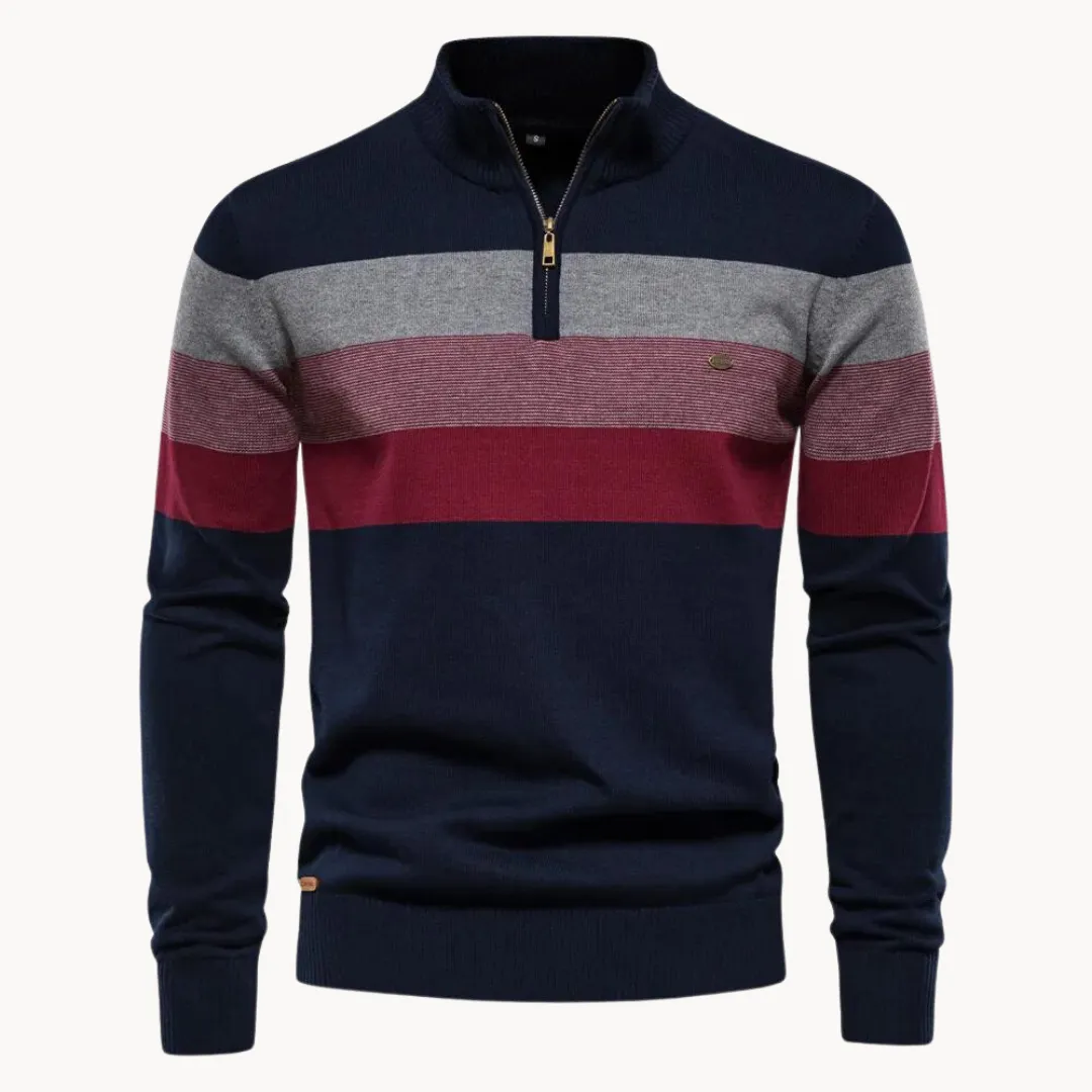 Nilo - sophisticated striped slim fit men's zip pullover