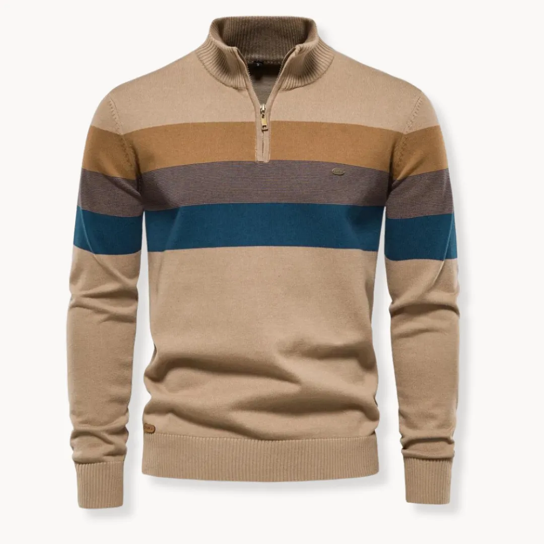 Nilo - sophisticated striped slim fit men's zip pullover