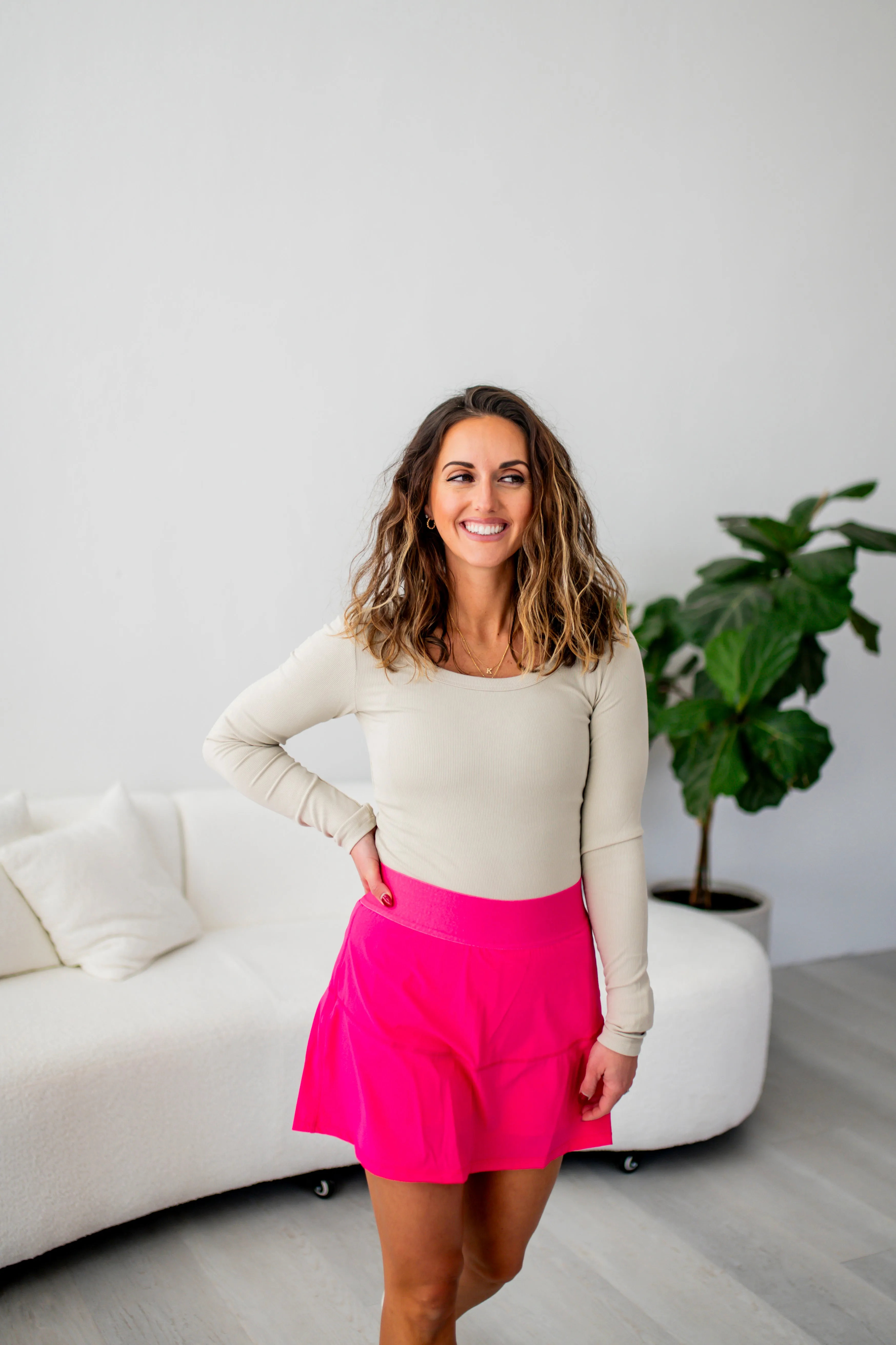 Oat Milk Slim Fit Scoop Neck Long Sleeve Top