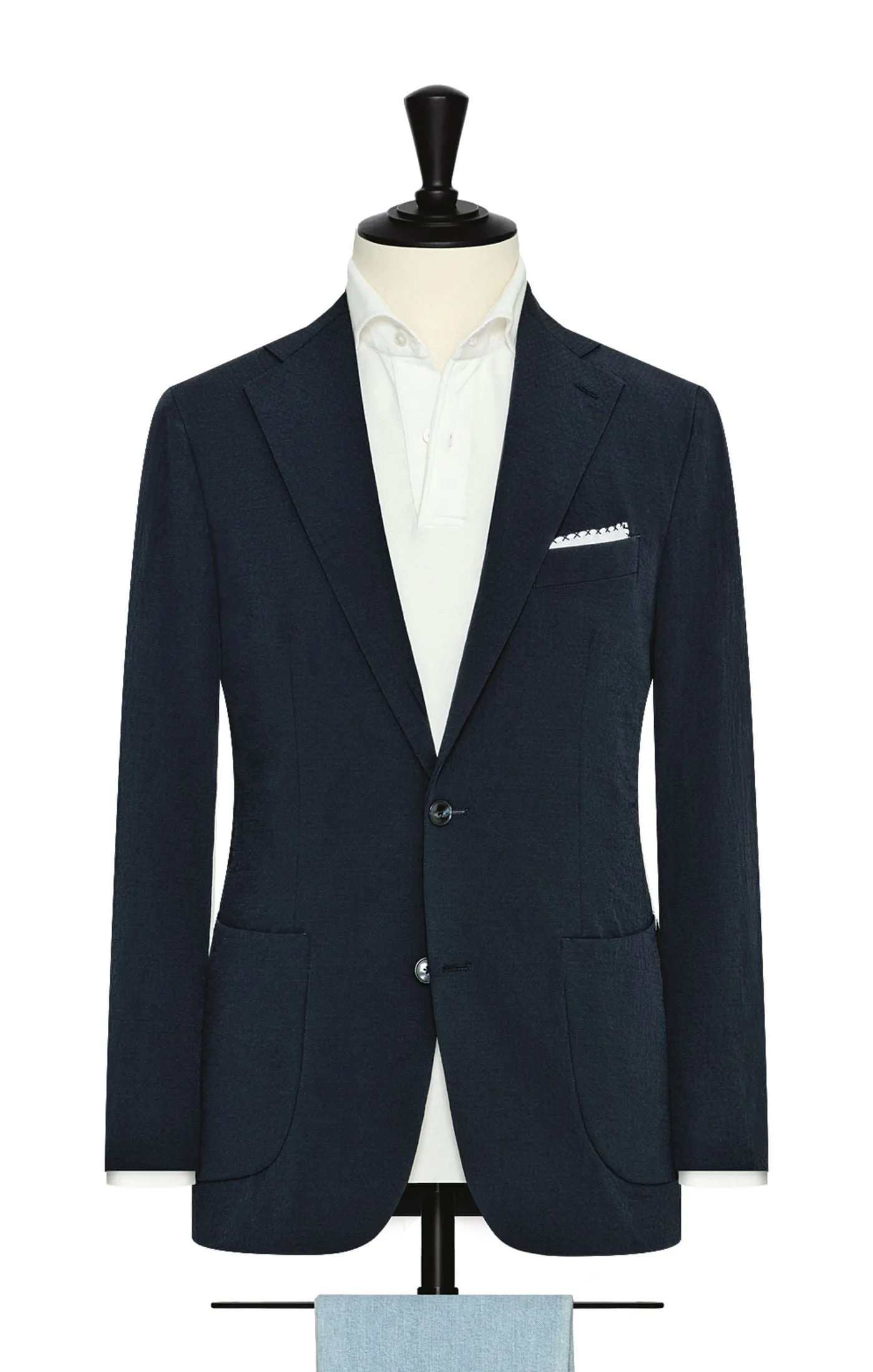 Olmetex Dark Blue Stretch Water Repellent Technical Seersucker Fabric