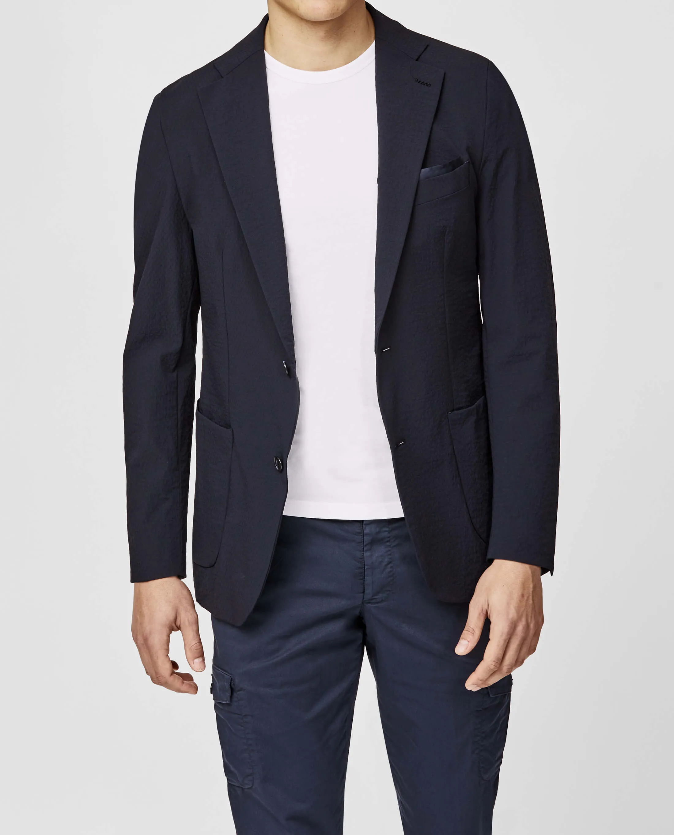 Olmetex Dark Blue Stretch Water Repellent Technical Seersucker Fabric