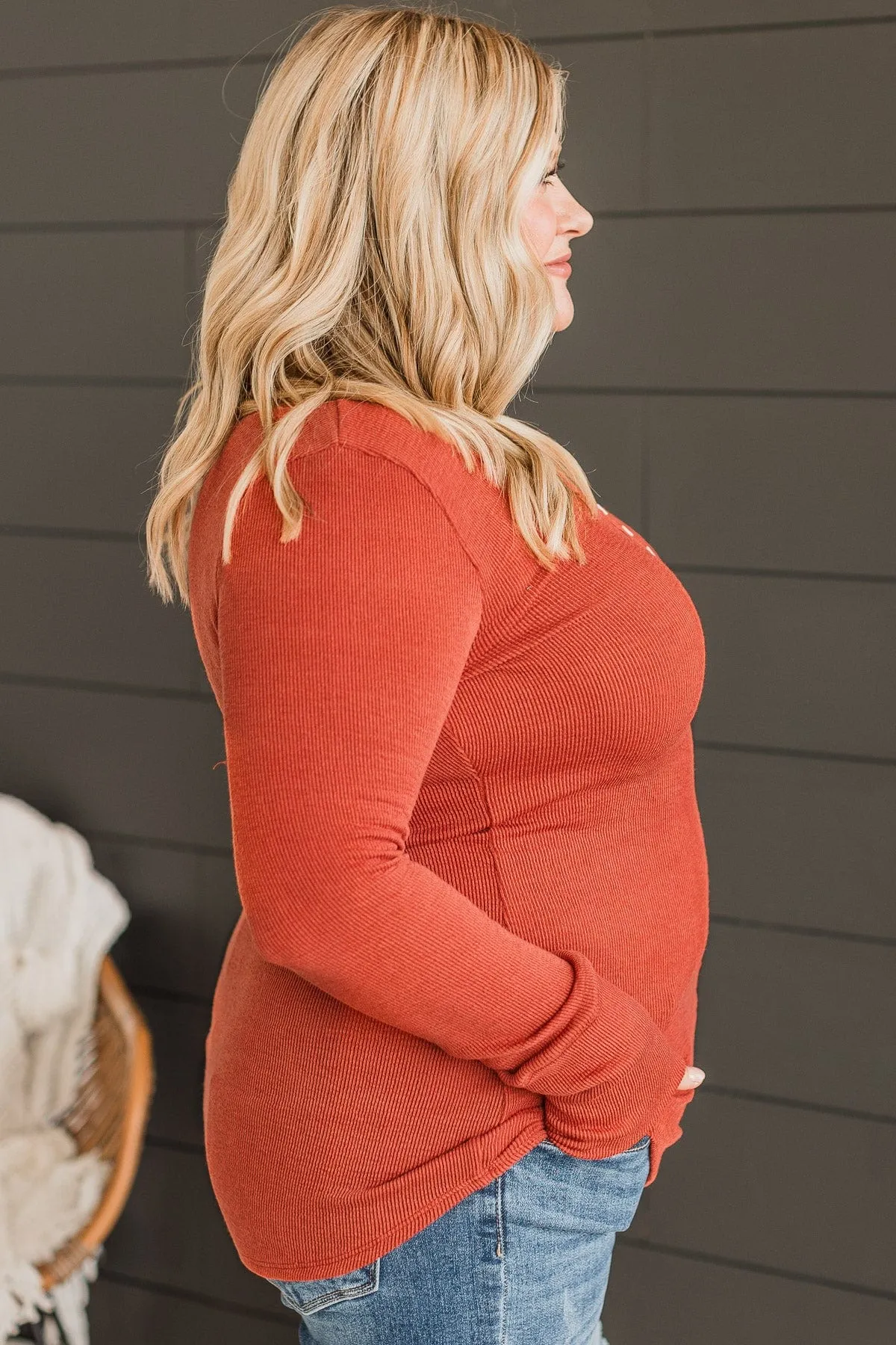 On The Upside Ribbed Knit Top- Brick