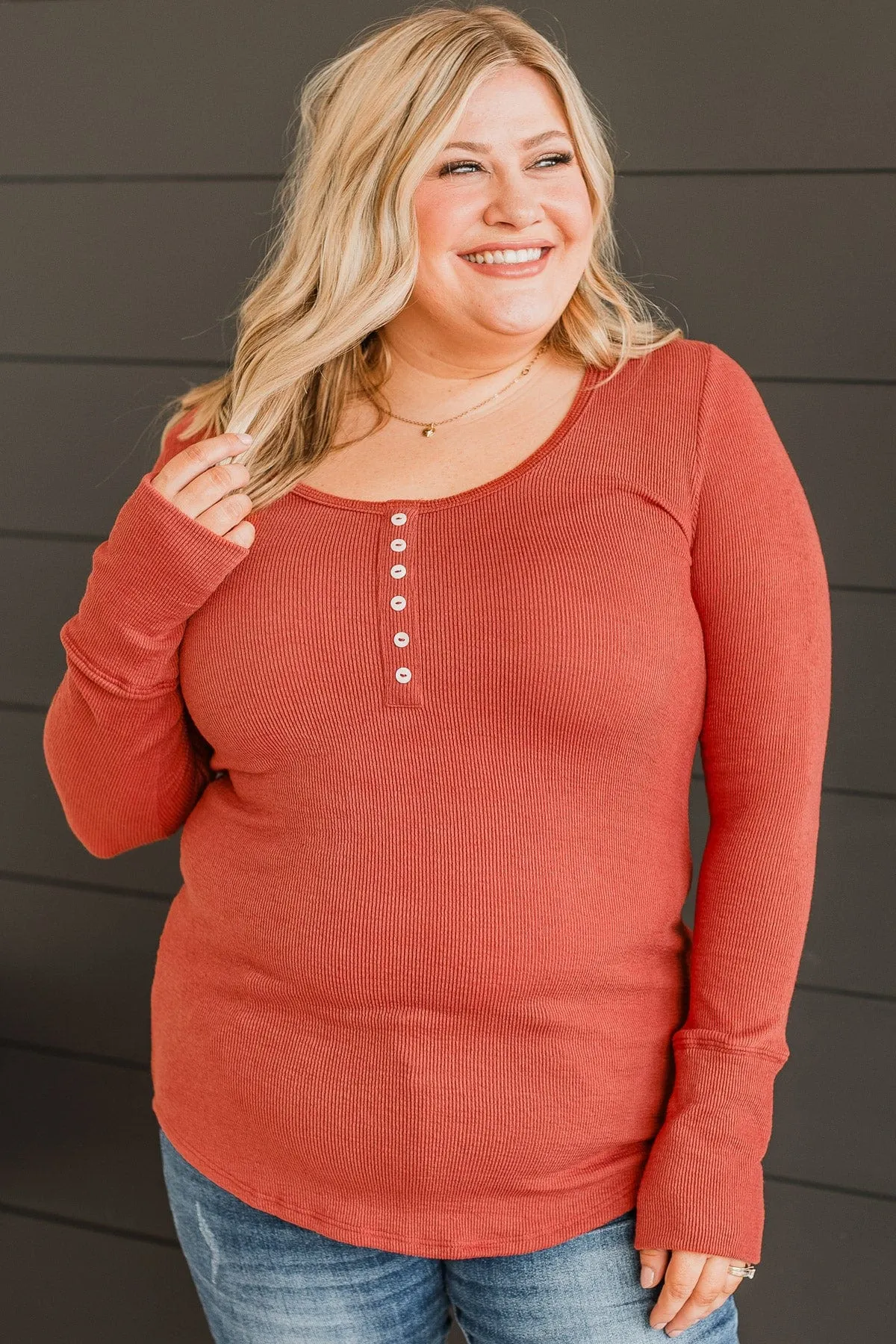 On The Upside Ribbed Knit Top- Brick