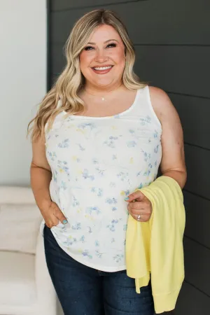 Opening Doors Floral Tank Top- Ivory & Blue
