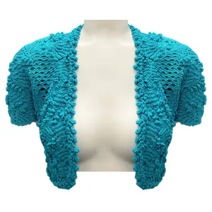 Oscar de la Renta Turquoise Spring 2014 Cropped Silk Crochet Hand Knit Sweater