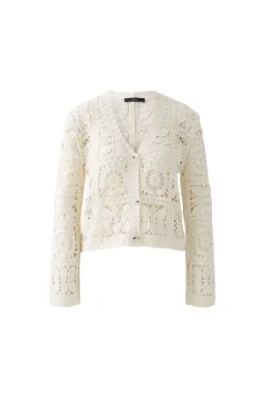 Oui Cream Crochet V neck Cardigan