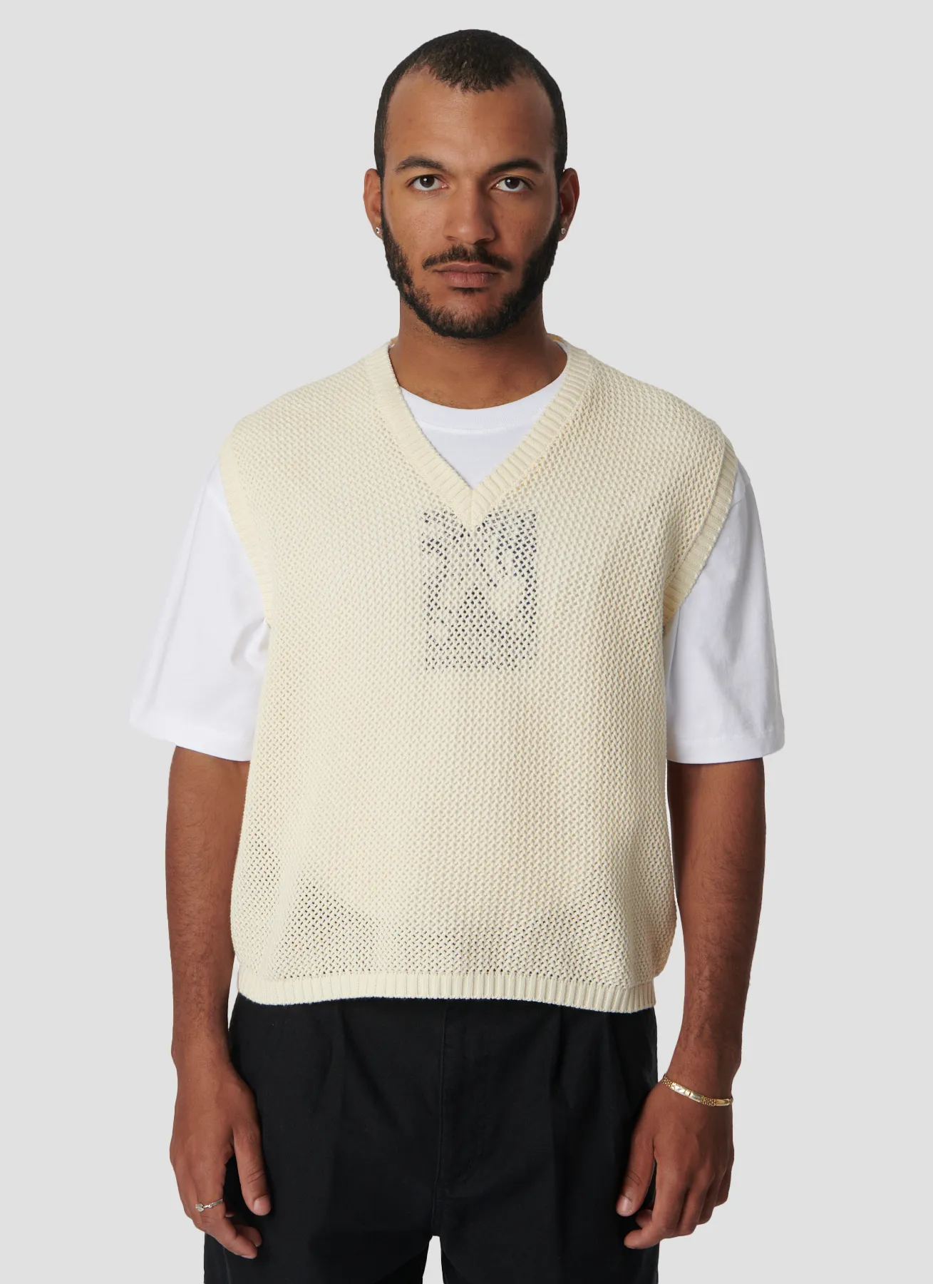 PACC16N003~LOOSE KNIT WAVE VEST - BEIGE