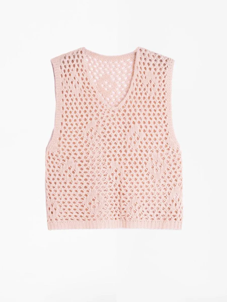PALMIRA BEIGE SLEEVELESS CROCHET TOP