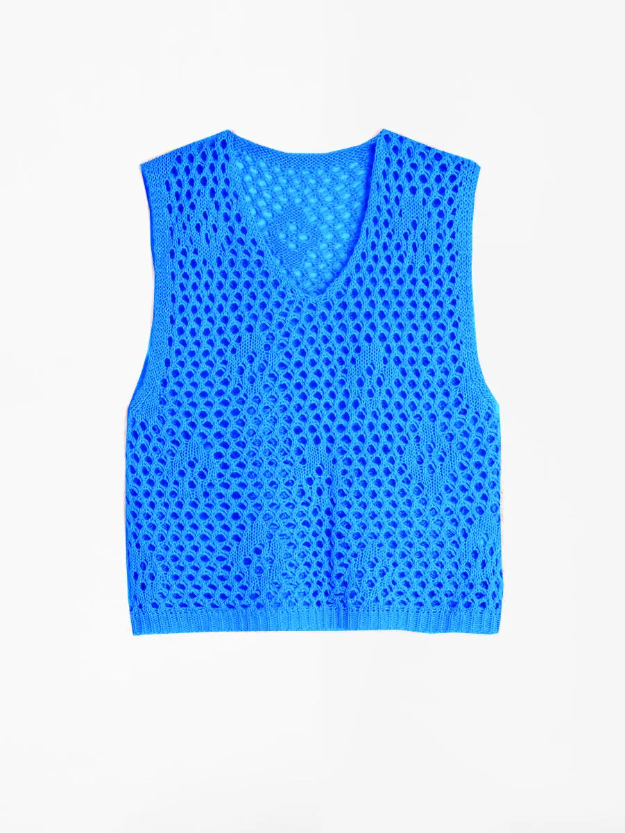 PALMIRA BLUE SLEEVELESS CROCHET TOP