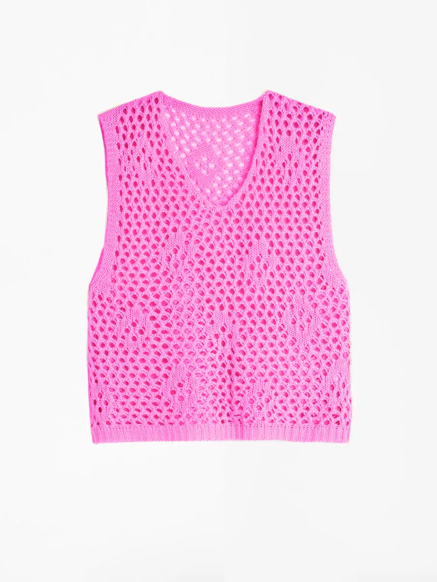 PALMIRA PINK SLEEVELESS CROCHET TOP