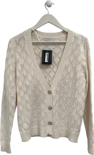 papaya White Crochet-style V-neck Cardigan With Button Closures UK M