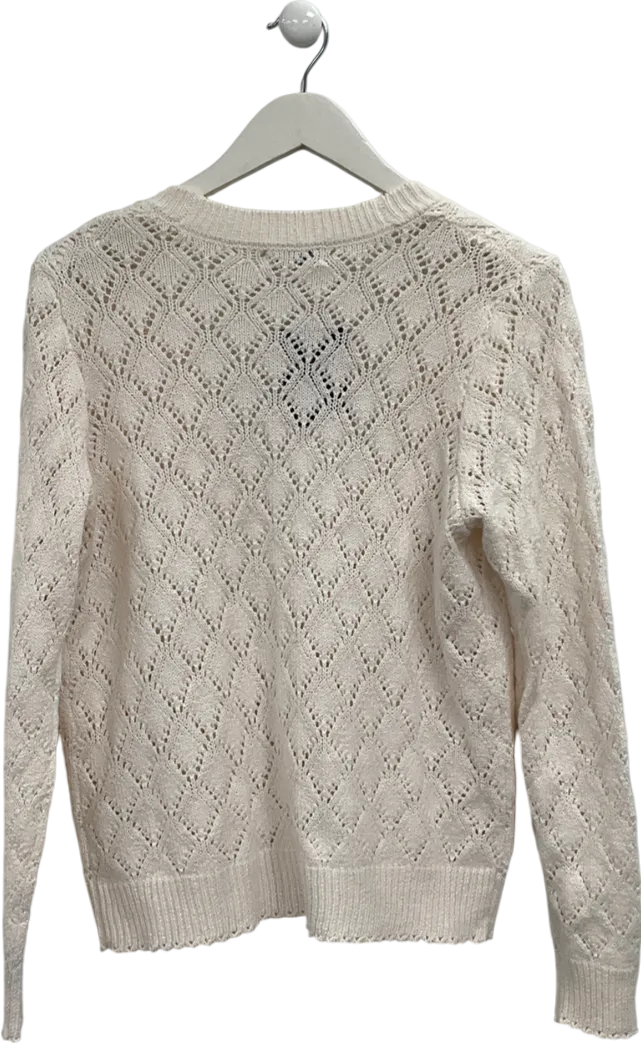 papaya White Crochet-style V-neck Cardigan With Button Closures UK M