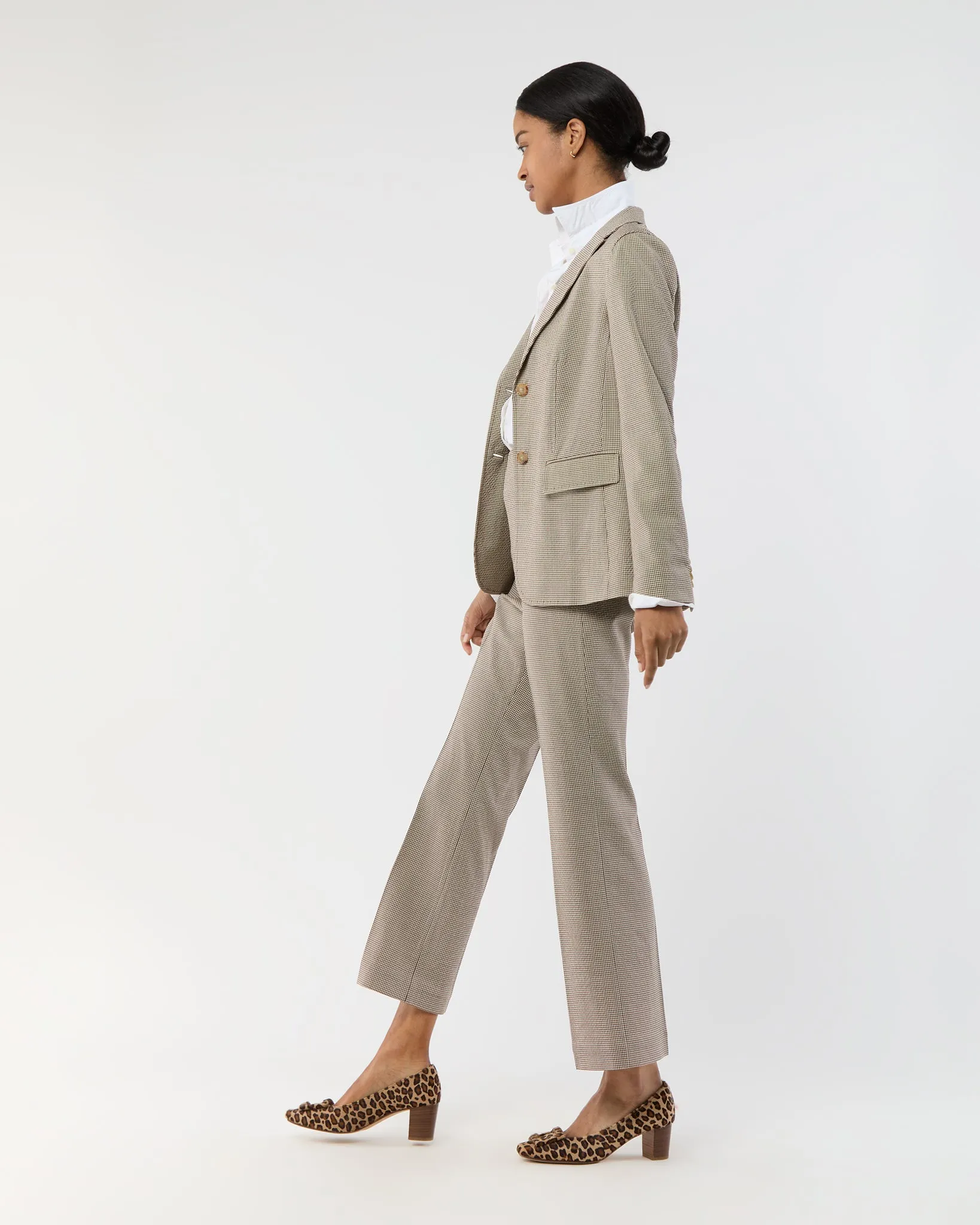 Parker Jacket in Brown Micro Gingham Stretch Seersucker