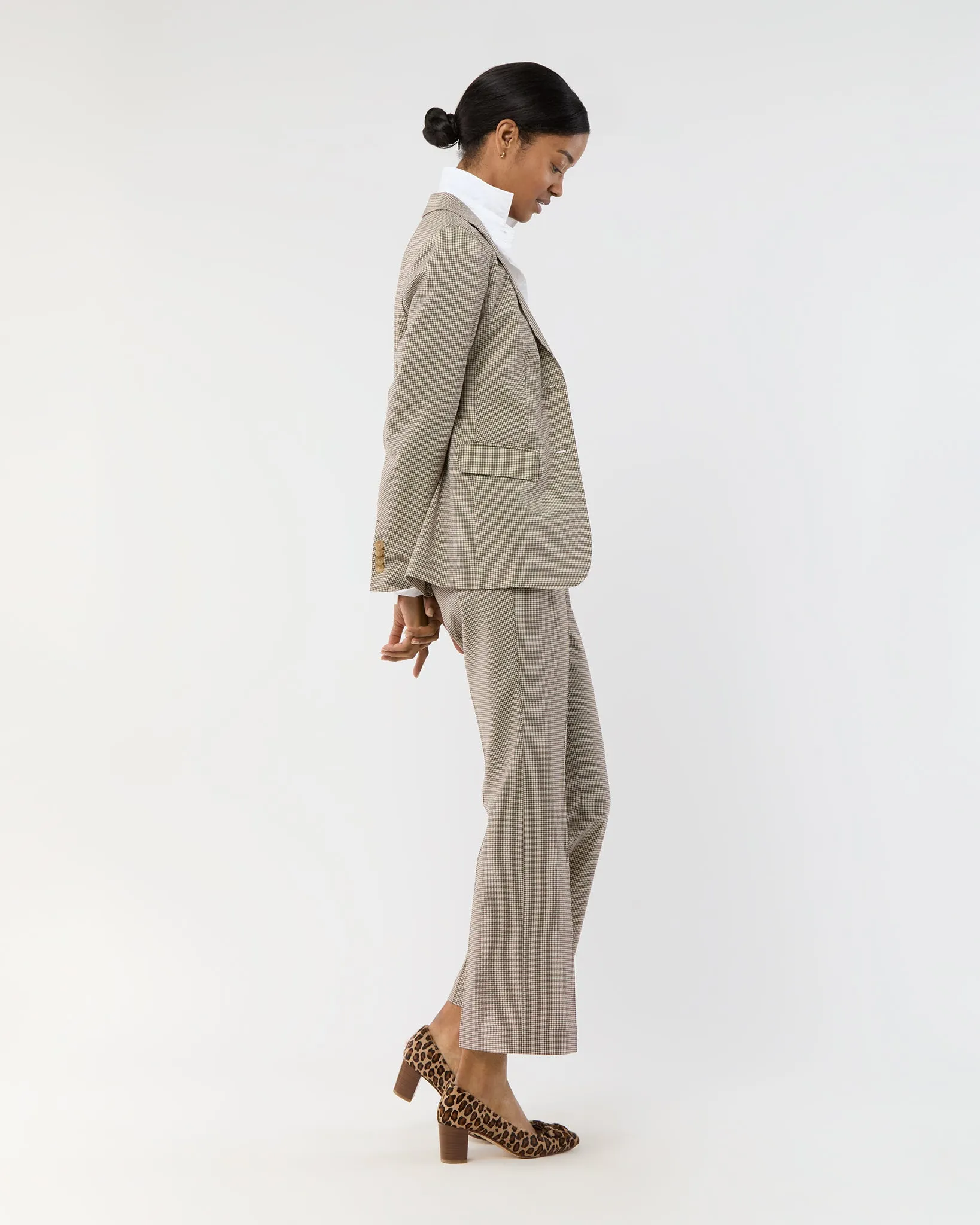 Parker Jacket in Brown Micro Gingham Stretch Seersucker