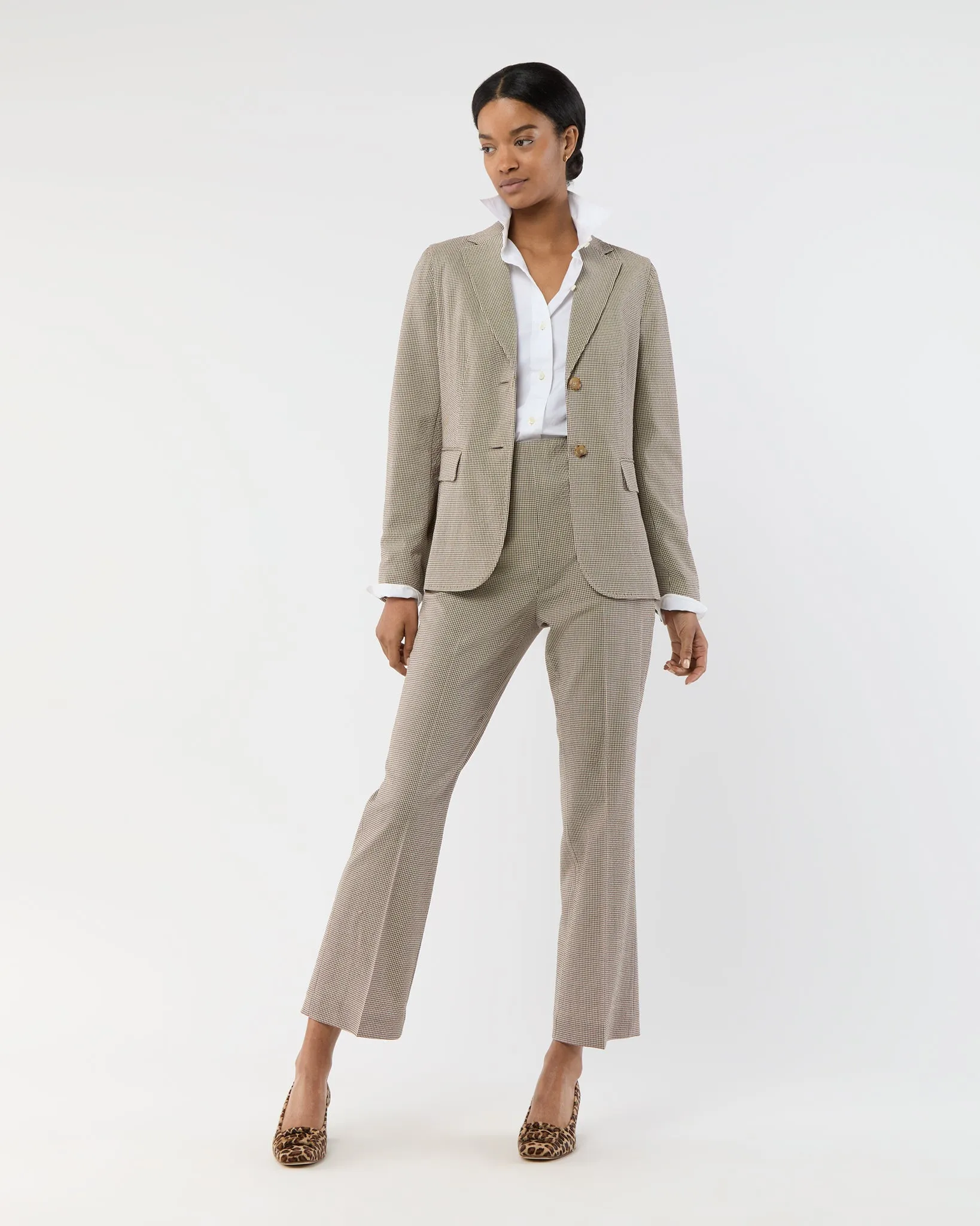 Parker Jacket in Brown Micro Gingham Stretch Seersucker