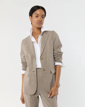 Parker Jacket in Brown Micro Gingham Stretch Seersucker