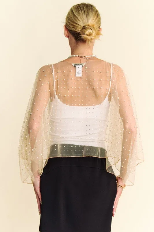 Pearl and Rhinestone Embellished Mesh Topper Cape