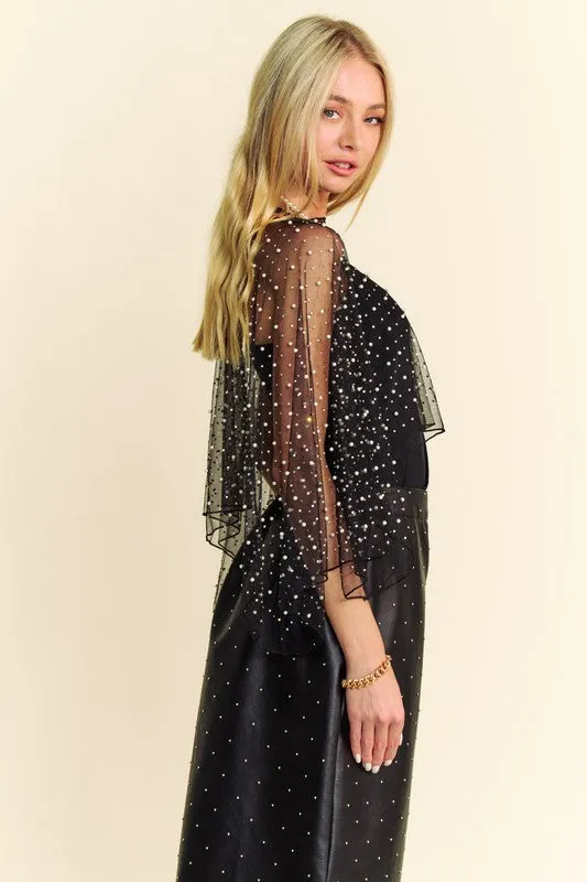 Pearl and Rhinestone Embellished Mesh Topper Cape