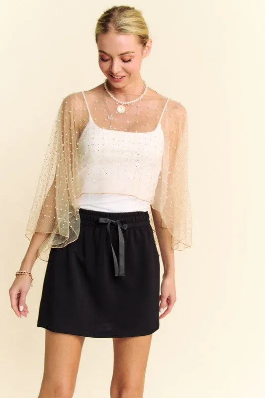 Pearl and Rhinestone Embellished Mesh Topper Cape