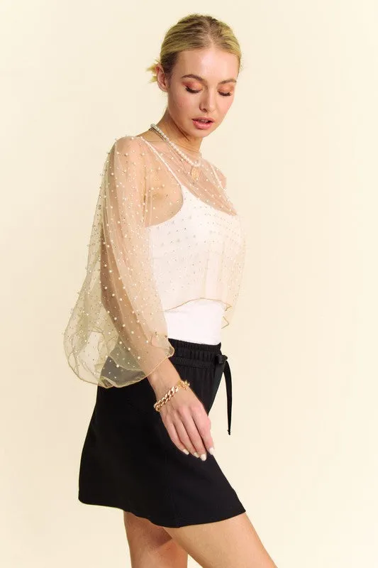 Pearl and Rhinestone Embellished Mesh Topper Cape