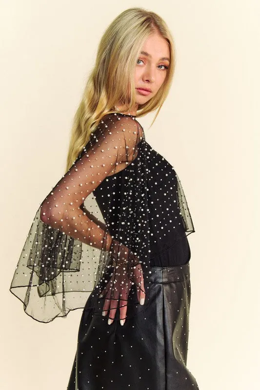 Pearl and Rhinestone Embellished Mesh Topper Cape