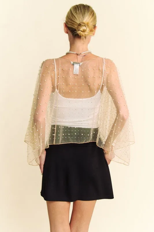 Pearl and Rhinestone Embellished Mesh Topper Cape