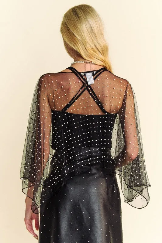 Pearl and Rhinestone Embellished Mesh Topper Cape