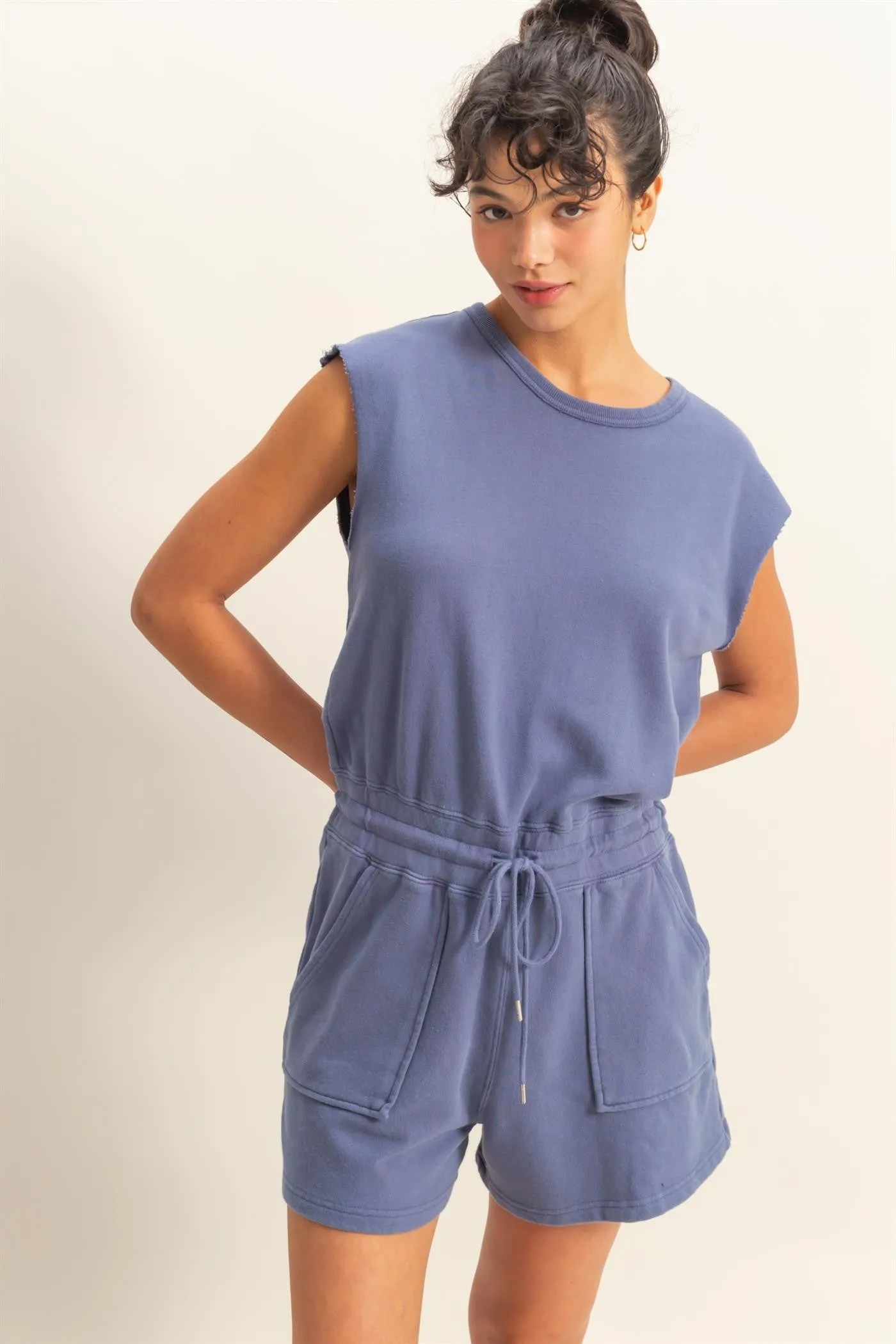 Penelope- Sleeveless Drawstring Waist Romper