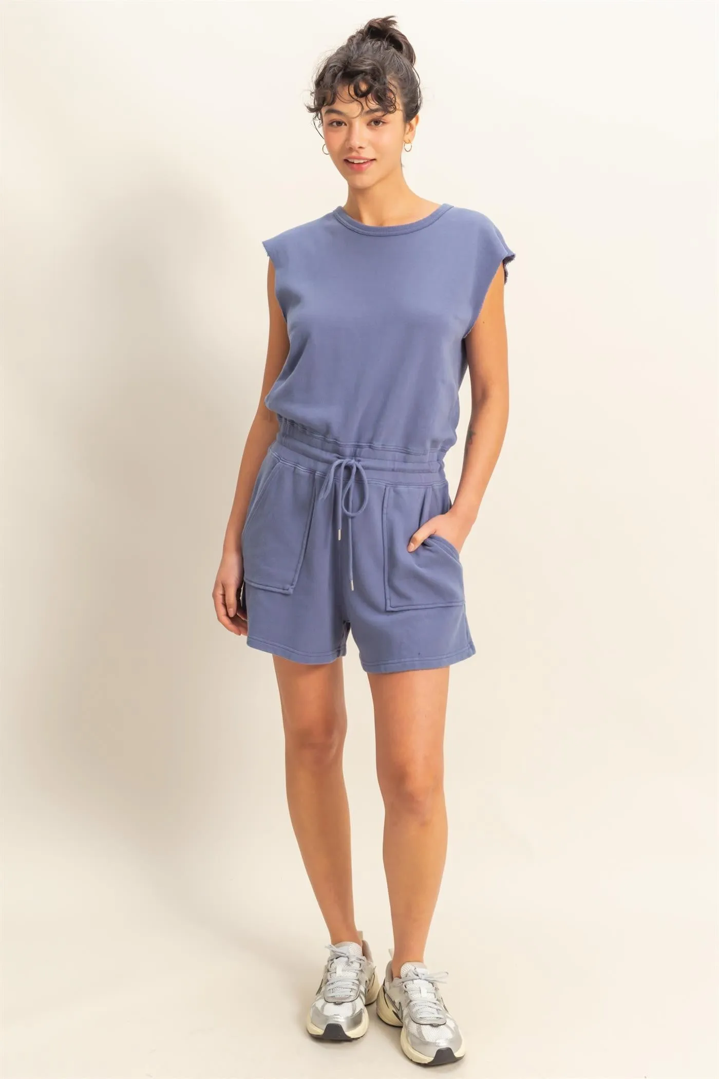 Penelope- Sleeveless Drawstring Waist Romper