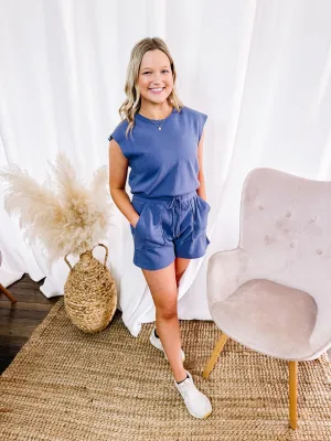 Penelope- Sleeveless Drawstring Waist Romper