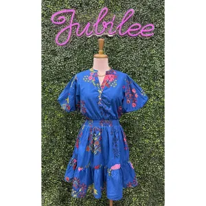 Persephone Blue Puff Sleeve Floral Dress