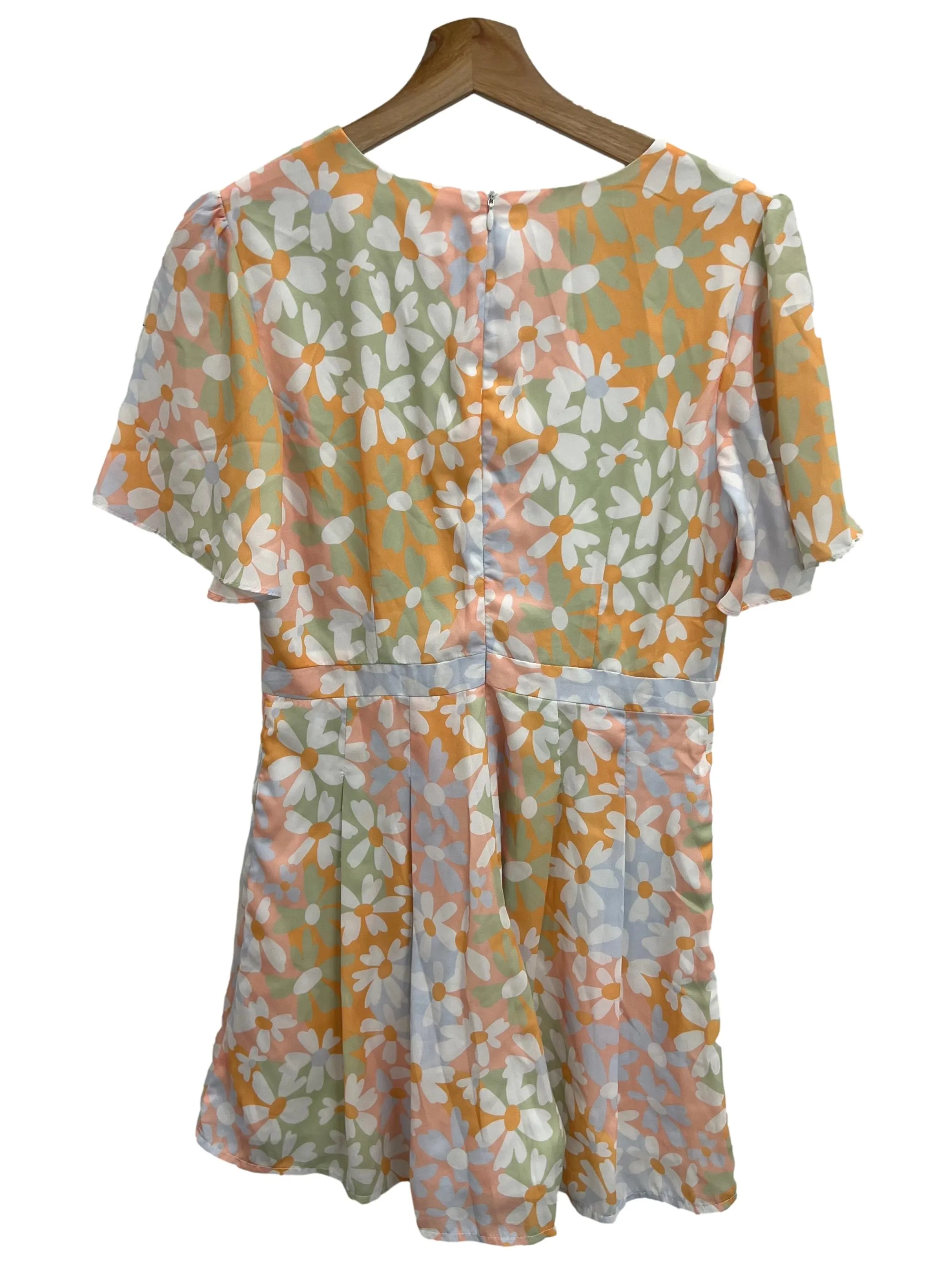 Pink Blue Floral V Neck Romper