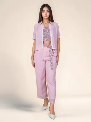 Pink Embellished Sleeveless Crop Top