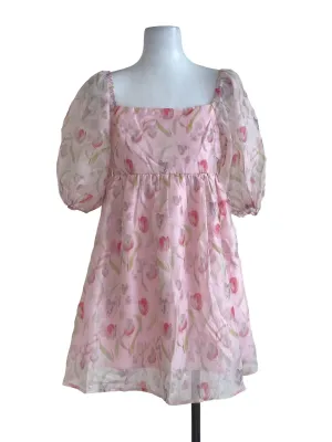 Pink Floral Babydoll Romper Dress