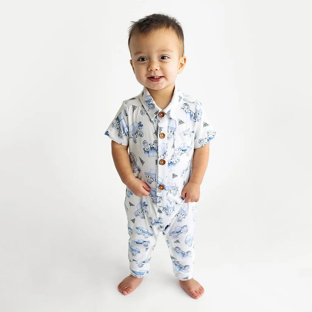 Posh Peanut- Franklin Short Sleeve Collared Henley Romper