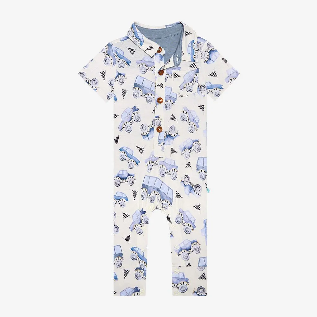 Posh Peanut- Franklin Short Sleeve Collared Henley Romper