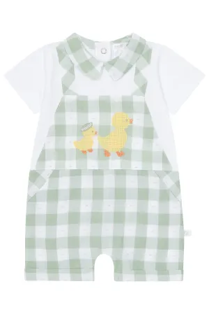 PREORDER "Carter" Sage Green Gingham Dungaree Romper