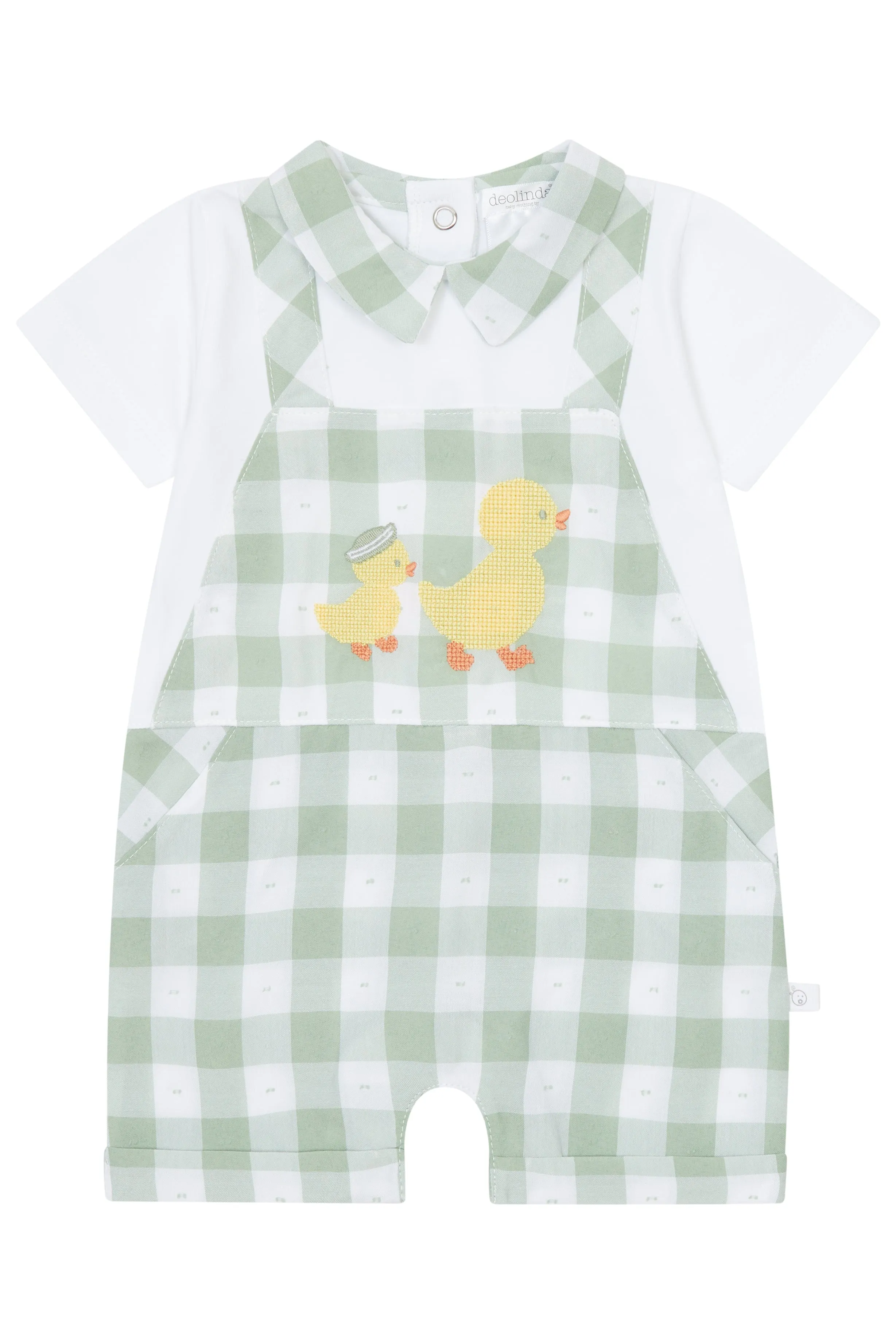 PREORDER "Carter" Sage Green Gingham Dungaree Romper