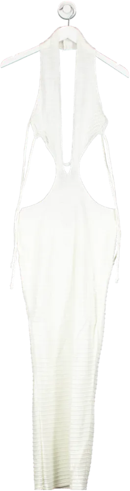 PrettyLittleThing White Contrast Stitch Crochet Knit Maxi Dress UK S