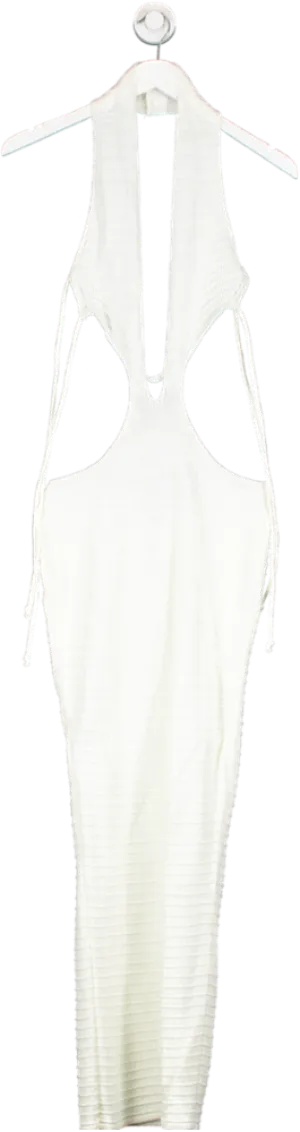 PrettyLittleThing White Contrast Stitch Crochet Knit Maxi Dress UK S