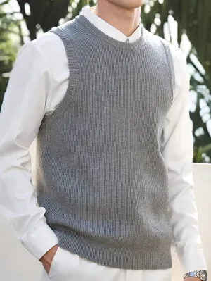 QA Bizwear Men's Basic Style Combined With Casual And Slightly Falling Shoulders, Sleeveless Round Neck Casual Knitted Vest Suitable For Autumn And Winter Seasons