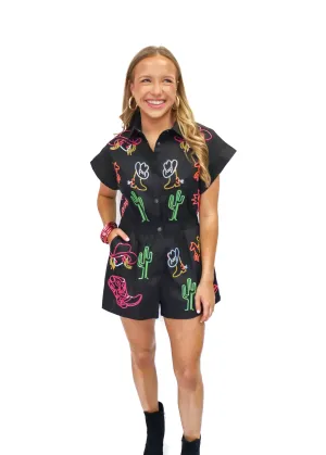 Queen of Sparkles Black & Neon Rodeo Icon Romper