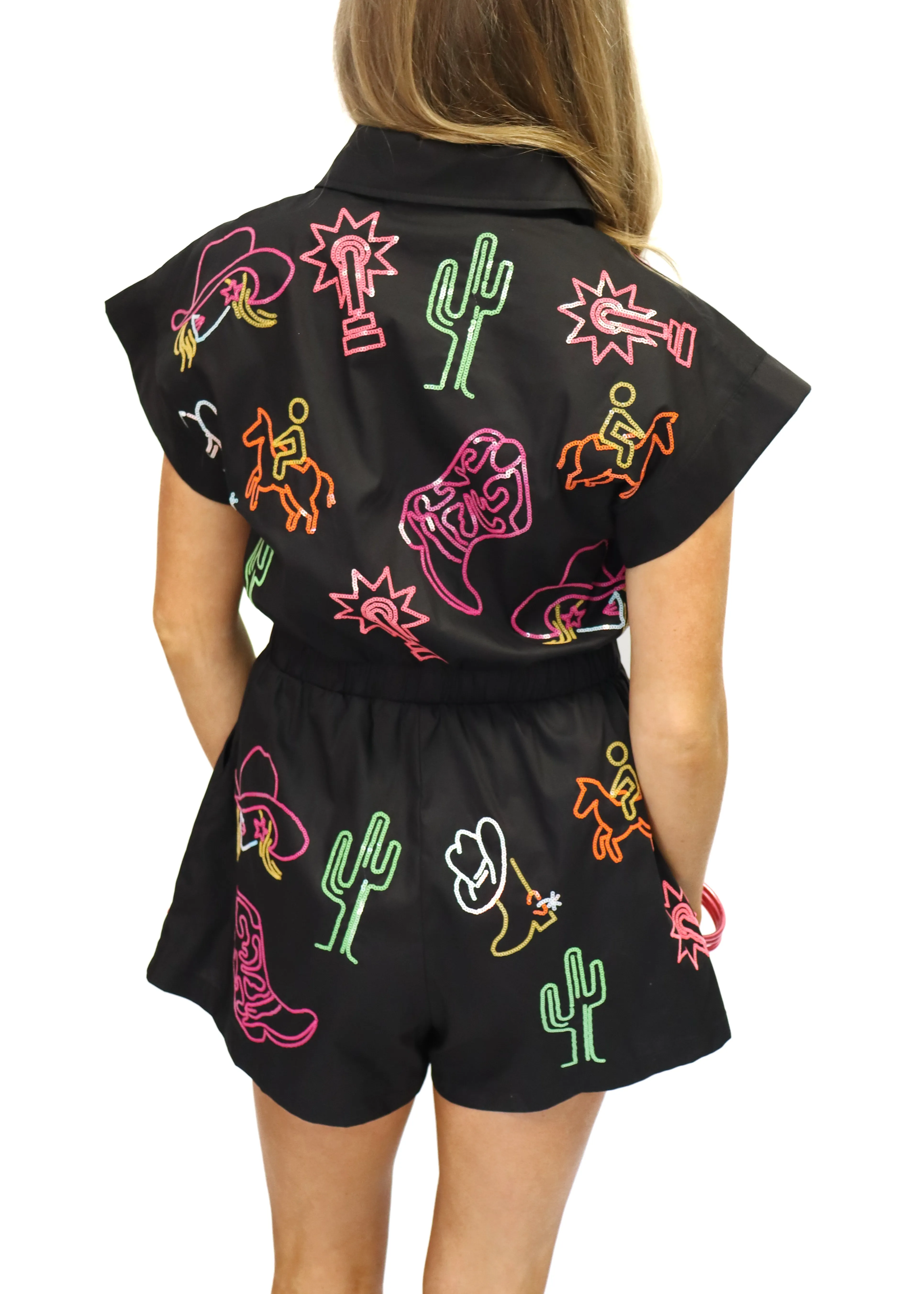 Queen of Sparkles Black & Neon Rodeo Icon Romper