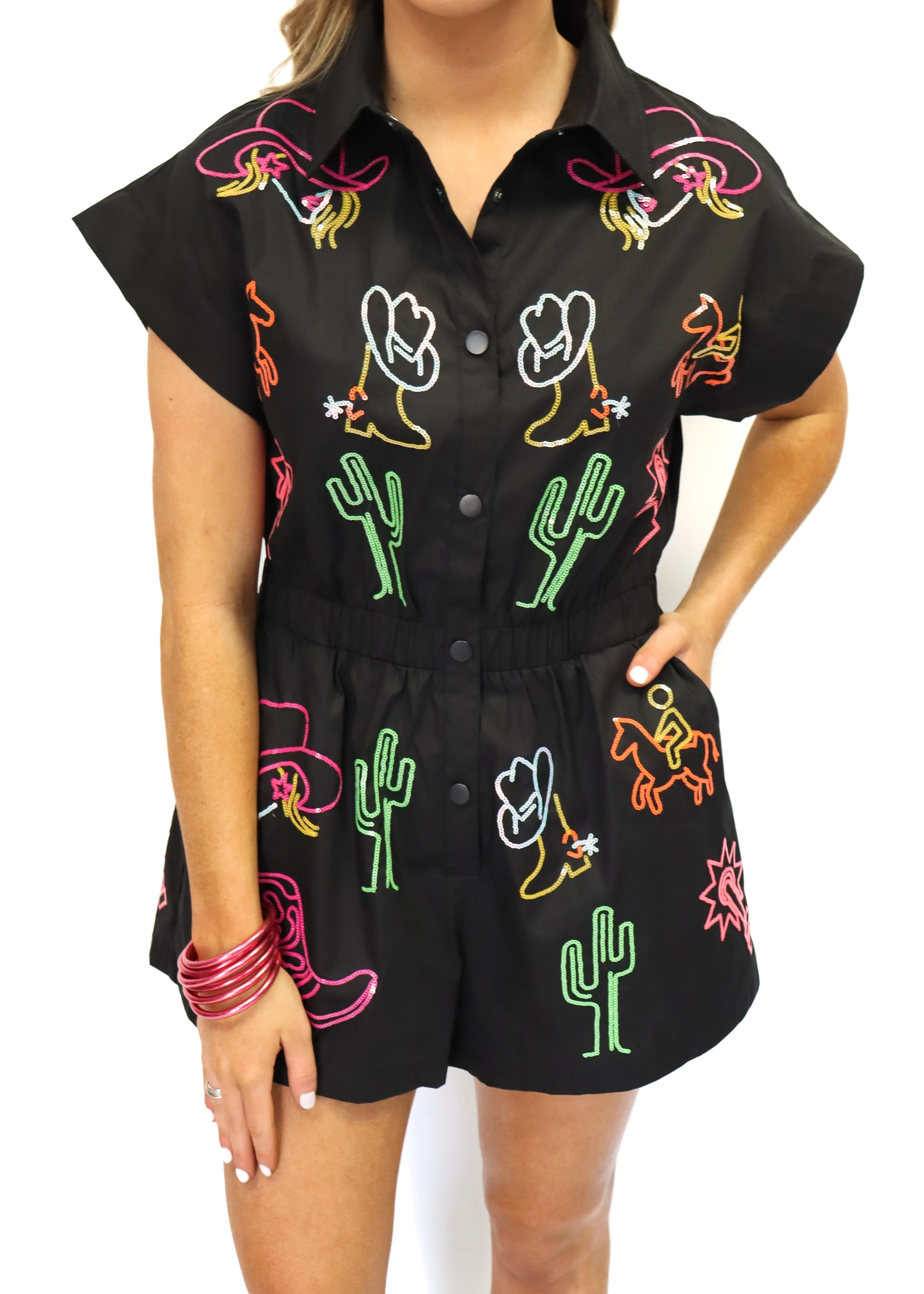 Queen of Sparkles Black & Neon Rodeo Icon Romper